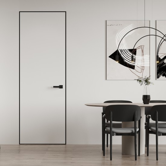 Slēptās durvis PRESTIGE ar alumīnija malu no četrām pusēm Black Edition 2300mm
